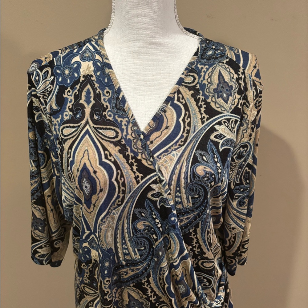 Paisley Wrap Top - Blue and Cream